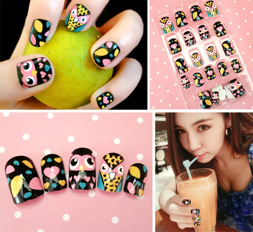 24 шт. высококачественные модные накладные ногти с милым рисунком Совы DIY Дизайн