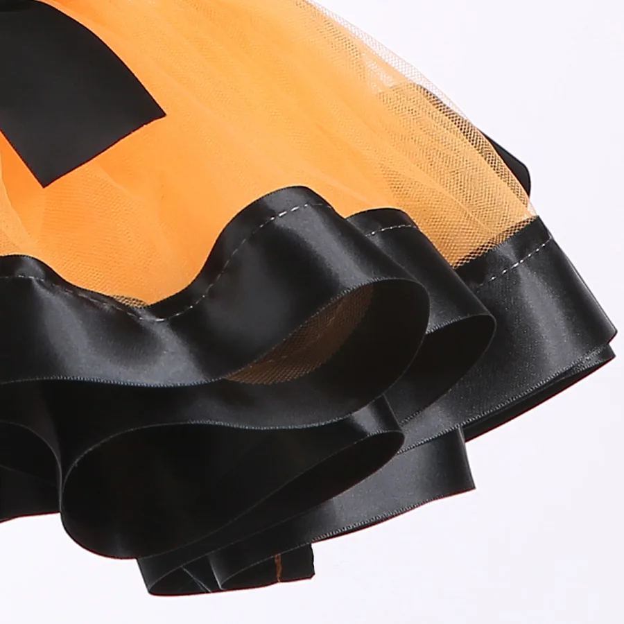 Принцесса Малыша Девушка Пачка Orange Тюль Юбка с Черной Лентой Отделкой Размер