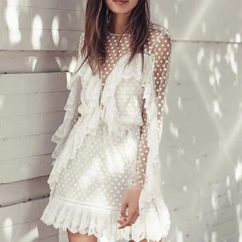 Robe femme 2019 посмотрите на Дешевое женское кружевное платье с длинными рукавами и