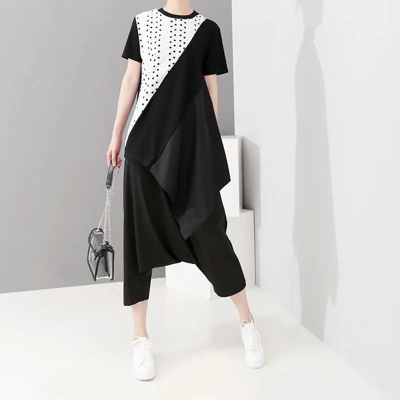 Фото XITAO Irregular Polka Dot T Shirt Women Patchwork Korea Fashion O Neck New Net Red with The Same Pullover ZLL3473 Женская одежда XITAO Irregular Polka Dot T Shirt Women Patchwork Korea Fashion O Neck New Net Red with The Same Pullover ZLL3473 Женская одежда
