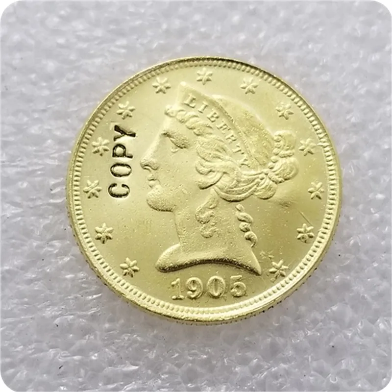 США 1900-1909 США 5 долларов "Liberty/Coronet Head-Half Eagle"(с девиз) копии монет - Цвет: 1905