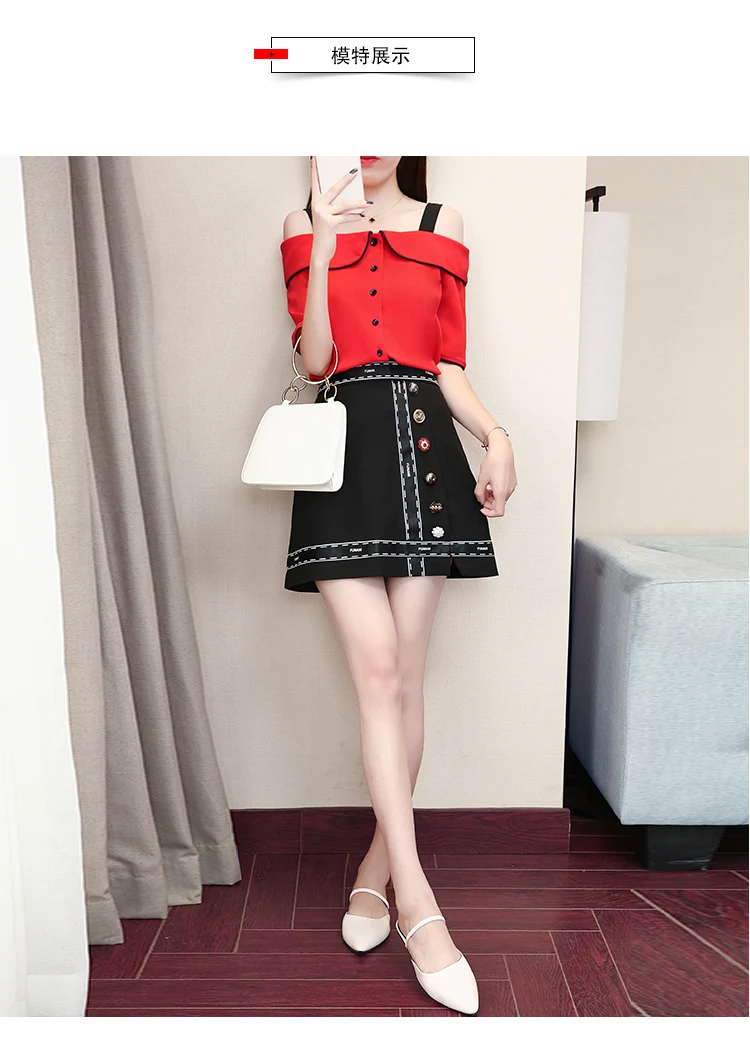 Женские наборы шифоновый с тонкими бретелями Половина рукава Слэш шеи рубашки +