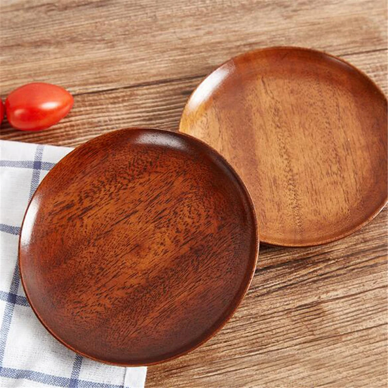 13.5cm Diameter Wooden Round Plates Fruit Cake Tea Coffee Dessert Dish Food Serving Tray | Дом и сад