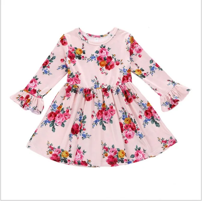 2018 Spring &amp Fall Girls Long Sleeved Floral Princess Dress Bayb Kids Lovely One-Piece Children's Wear Europe and America A483 |