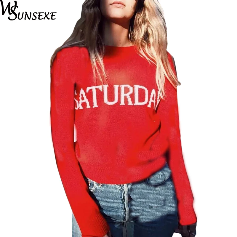 Женский джемпер с надписью Rainbow Week вязаный свитер в уличном стиле осень 2017 |