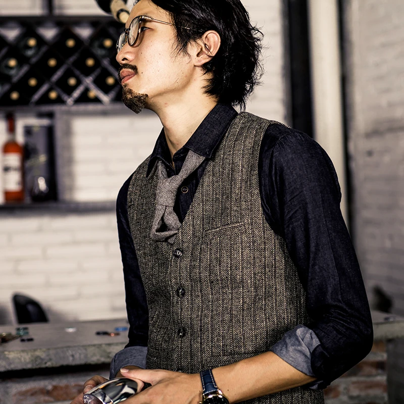 2017 Новый Мужской британский стиль винтажный тонкий жилет в полоску осенний