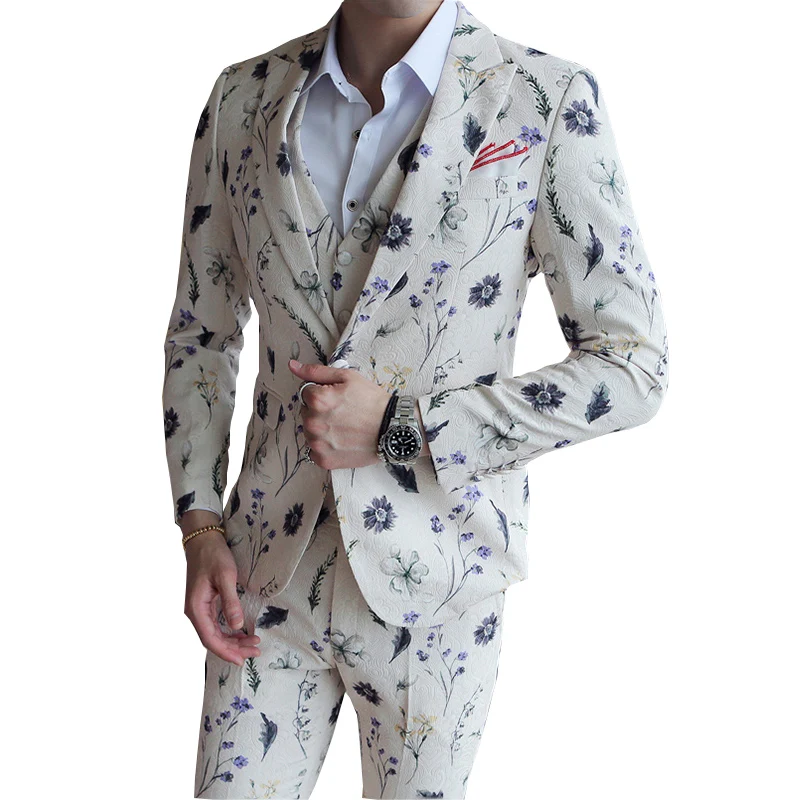 Мужские вечерние костюмы с цветочным принтом 3 предмета костюм для свадебного