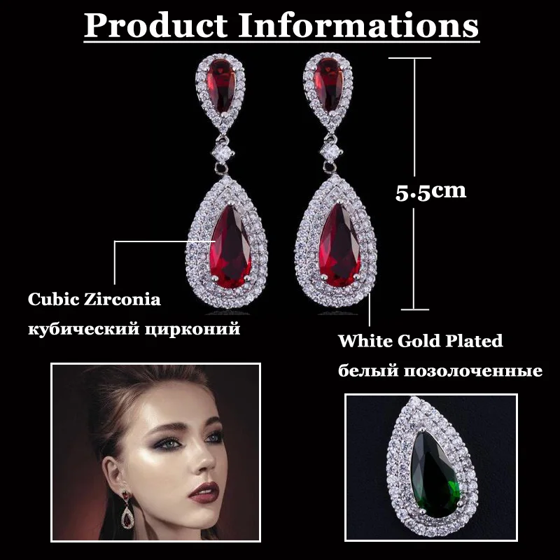ThreeGraces Elegant Women Royal Blue Long Teardrop Cubic Zirconia Crystal Large Bridal Dangle Earrings Wedding Jewelry ER203 | Украшения и