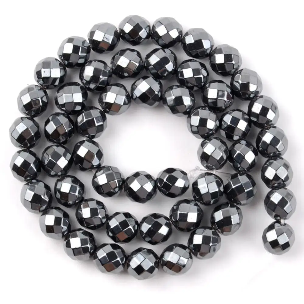 Faceted Black Натуральный розовый золотой черный гематит камень бусины аксессуары 4 мм-10 мм Сердце Круглый Шарм бусины для самостоятельного изготовления ювелирных изделий Браслеты 15" - Цвет: Faceted Black