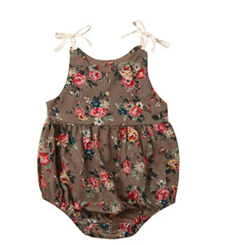 Newborn Baby Girls Print Shoulder Strap Sleeveless Flower Cotton Jumpsuit Bodysuit Summer Clothes Outfits | Мать и ребенок