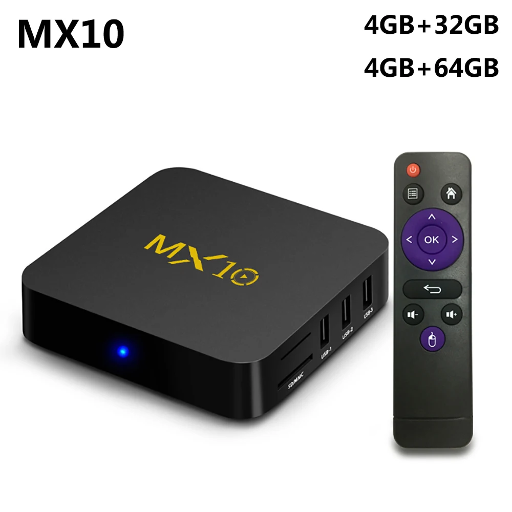 MX10 4 Гб ОЗУ 64 ПЗУ Лучший Android 8 1 ТВ бокс 2018 RK3328 Четырехъядерный 4K HDR медиаплеер 2 4G WIFI