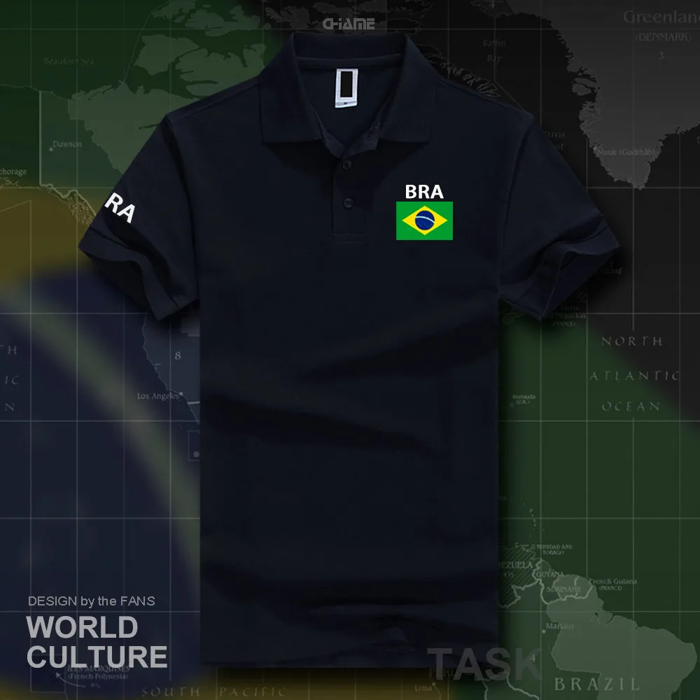 قميص بولو برازيلي بأكمام قصيرة للرجال ، تي شيرت أبيض مطبوع عليه الفريق الوطني 2017 قطن مع العلم البرازيلي للصالة الرياضية البرازيلية