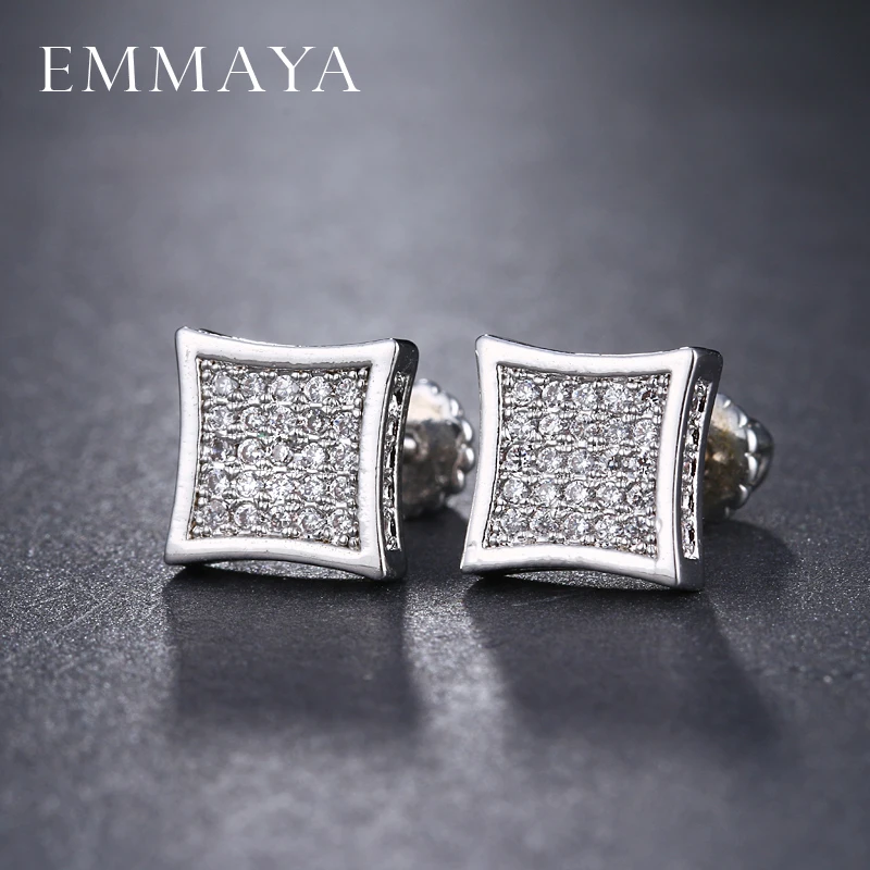 EMMAYA, квадратные серьги-гвоздики для женщин, кубический цирконий, кристалл, ювелирные изделия, Белый Черный CZ, серьги-гвоздики для женщин, трендовые