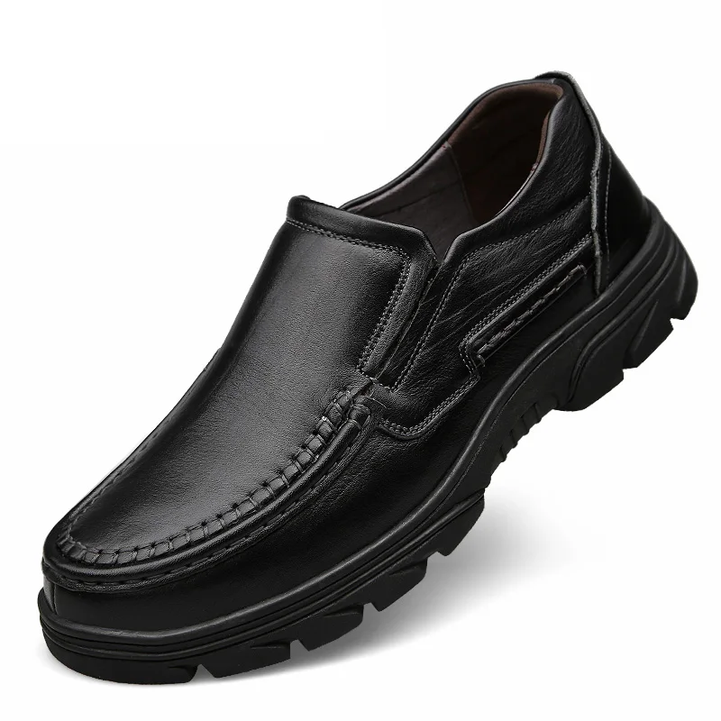 Slip on Black Обувь из натуральной кожи; мужская повседневная обувь из коровьей кожи; мужская деловая обувь высокого качества на плоской подошве; мужская обувь на шнуровке; Walkerpeak - Цвет: Slip on Black