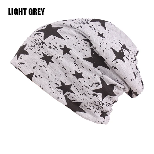 LIGHT GREY Модные осенне-зимние шапки для мужчин, дизайн со звездами, теплые вязаные шапки для женщин, унисекс, Skullies Beanies, мужские шапки, Повседневная шапочка - Цвет: LIGHT GREY