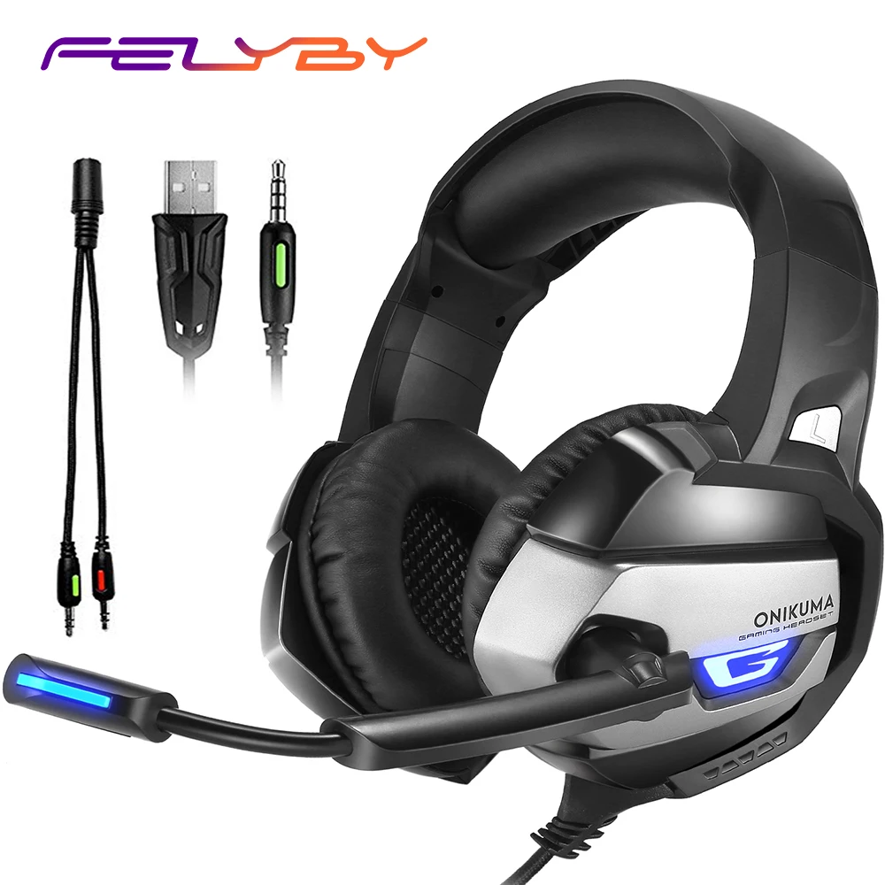 FELYBY аудио игровая гарнитура наушники с светодиодный подсветкой и микрофоном