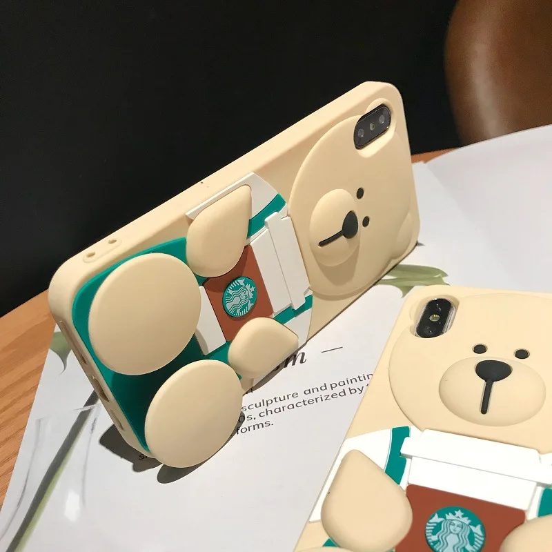 Мультяшная чашка кофе медведь для IPhone XS Max силиконовый чехол XR мобильный телефон