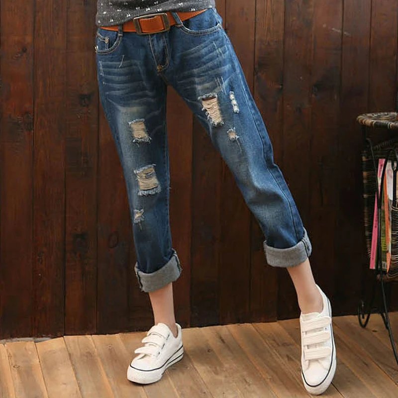 Women Pants Fashion Harem Denim Ripped Holes Jeans 2018 Big Size Oversized Vaqueros Pockets Jean Trousers New Pantalon |