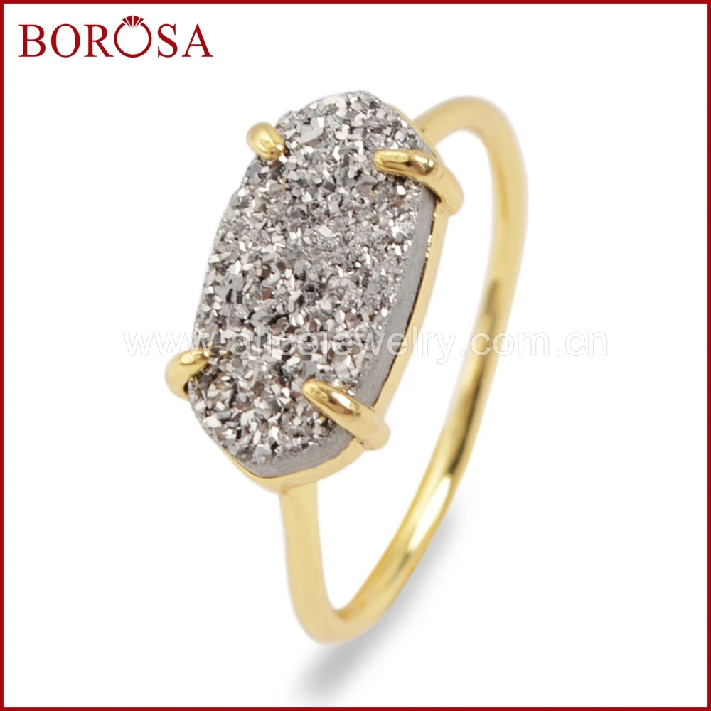 BOROSA 5 шт золотистого цвета Коготь шестиугольник Радужный Титан Druzy кольцо Новое