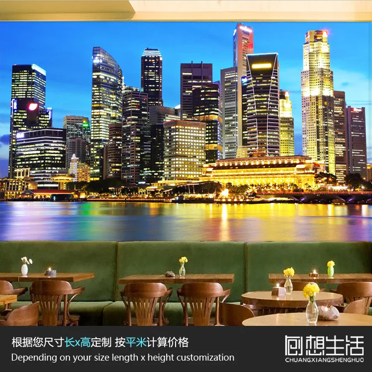 Mural Singapore night / large murals bedroom porch corridor TV background wall paper top custom 3D wallpaper |