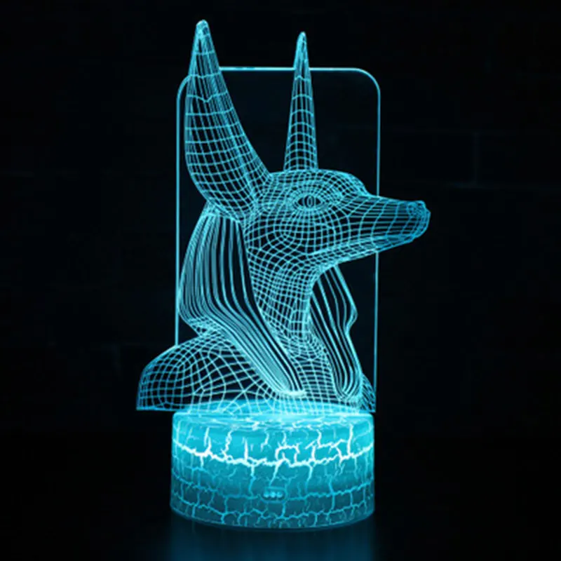 Анубис тема 3D лампа светодиодный светильник ПА 7 цветов Сенсорная настроения