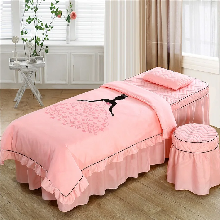 Beauty pink Корейский стиль массажный стол юбка простыня для массажа, с отверстием для лица, кровать юбка, пододеяльник, наволочка, табурет крышка 4 шт комплект - Цвет: Beauty pink