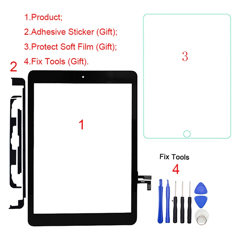 1 шт. Фирменная Новинка для ipad Air ipad A1474 A1475 A1476 Сенсорный экран дигитайзер передней Стекло Панель+ зарядное устройство для дома боты Flex Замена кабеля