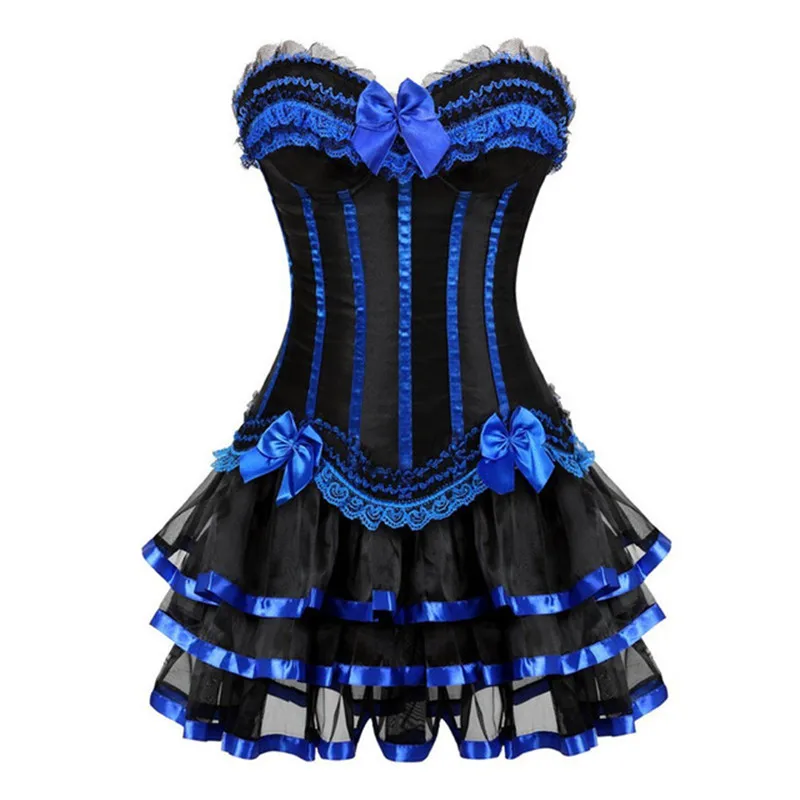 Корсеты Burlesque платье с юбкой винтажные костюмы Полосатый Цветочный корсет на