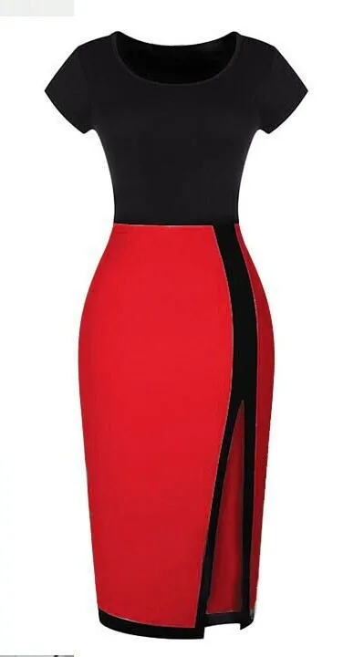 women dress 2015 summer O Neck Short Sleeves Patchwork Mid Calf bodycon high quality party evening elegant novelty dresses|dress up little