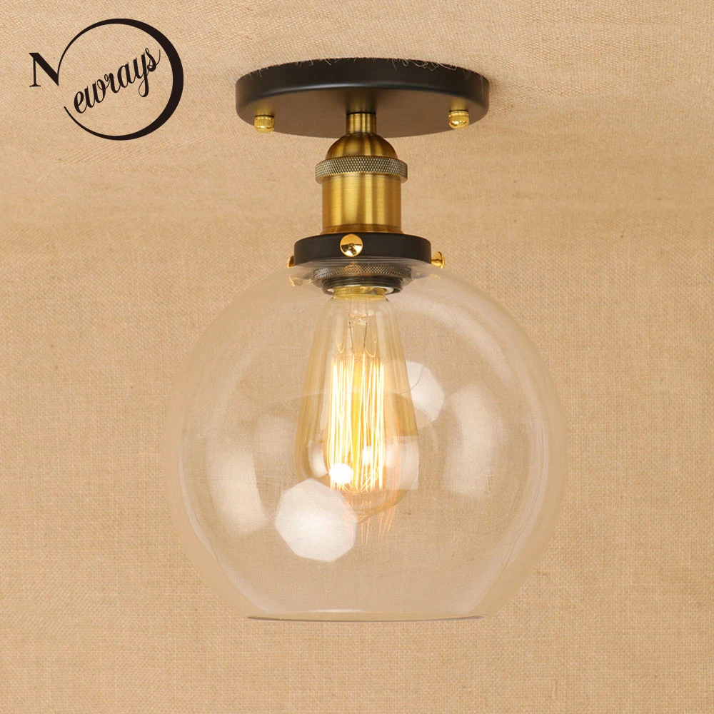 Потолочный светильник винтажный с металлическим стеклом E27 AC 110V 220V|lampshade ceiling|ceiling