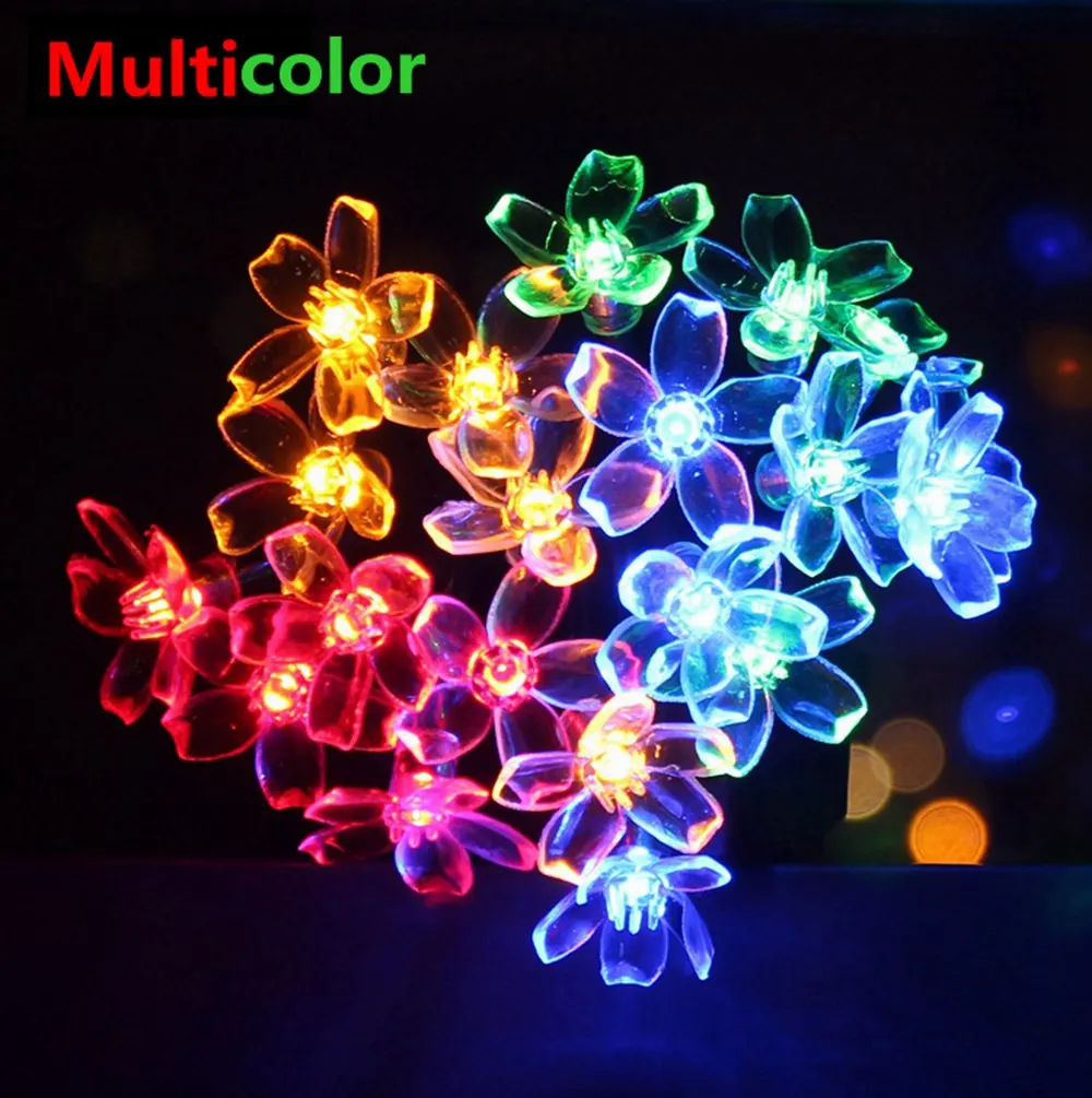 Multicolor Персиковый Цветок, светодиодный светильник на солнечной батарее, сказочный светильник, наружный декоративный светильник для сада, рождественской елки, газона, пейзажа, 5-52 м - Испускаемый цвет: Multicolor