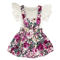 princess toddler kids baby girl ruffles short sleeve white t shirt tops floral suspender skirt dress 2pcs summer clothes set