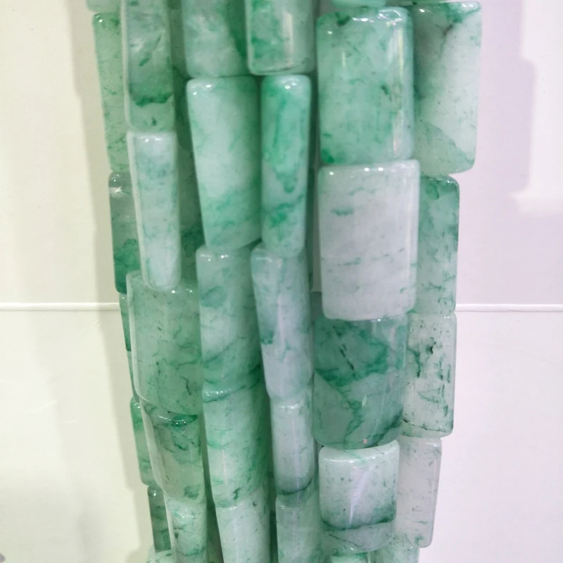 

Rectangle Natural Green Crack Crystal Stone Beads Loose Frizzling Crystal Quartz Beads For Jewelry Making Size About 20x13x6mm