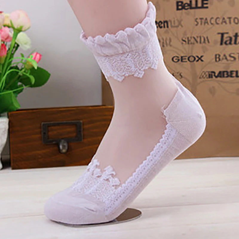 

Amazing Summer Ultrathin Socks Transparent Crystal Silk Lace sock Elastic Short Girl Sox Women's Socks Mesh Sox