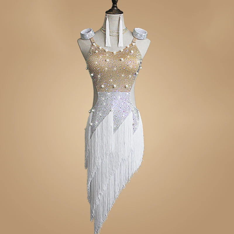Latin Dance Dress Women/Girls/Lady Sexy Fringe Pearl Backless New Adult Costume Competition Dresses DQS1690 | Тематическая одежда