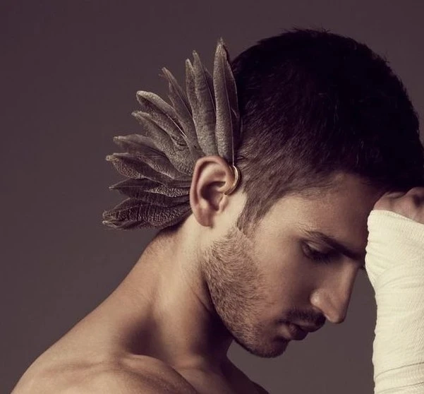 Этнические уникальные серьги унисекс 1 шт. (слева) большие перья без пирсинга