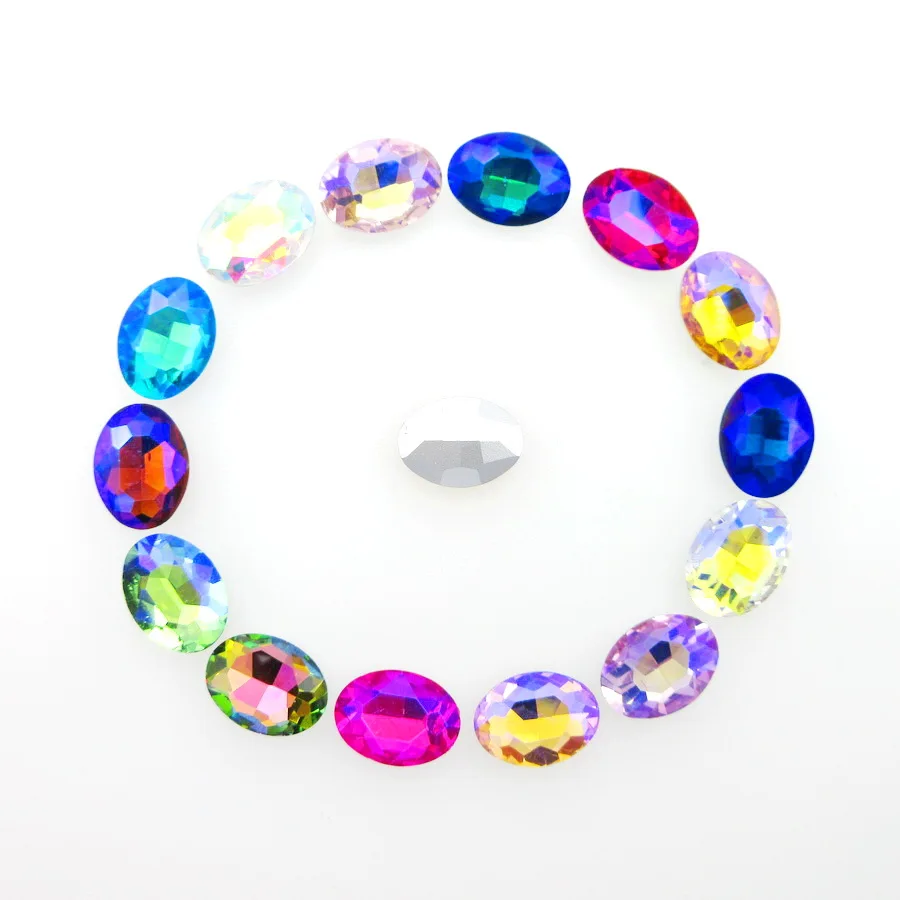 

AB colors 5 sizes Oval shape Colorful glass Crystal strass pointback Glue on rhinestones beads ornament handicraft diy