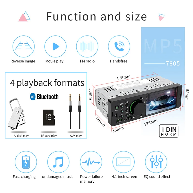 1 Din автомагнитола 4," MP5 Аудио Видео плеер Bluetooth A2DP usb зарядка TF Aux пульты высокой мощности в тире головное устройство PHYEE 7805