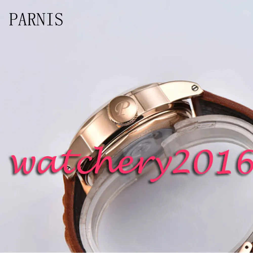 Военные 44 мм парниш кофе циферблат светящиеся стрелки Дата роза золотой чехол ST