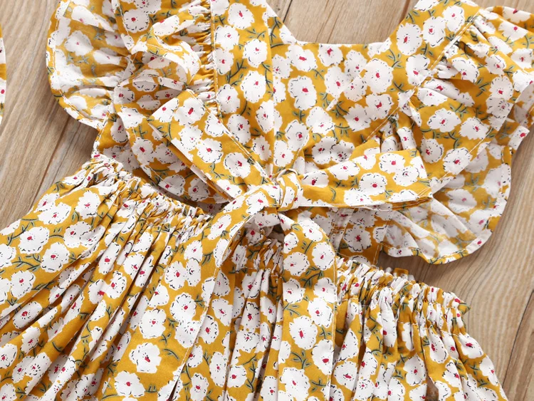 Платье для маленьких девочек из 2 предметов топ с рукавами-крылышками и цветочным