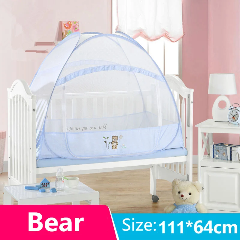 Blue Bear 111x64 Двухдверная сетка для кроватки и юрты, большое пространство, навес для детской кровати, для путешествий, для детей, для кемпинга, сетчатая палатка, легко складывается, детская москитная сетка - Цвет: Blue Bear 111x64
