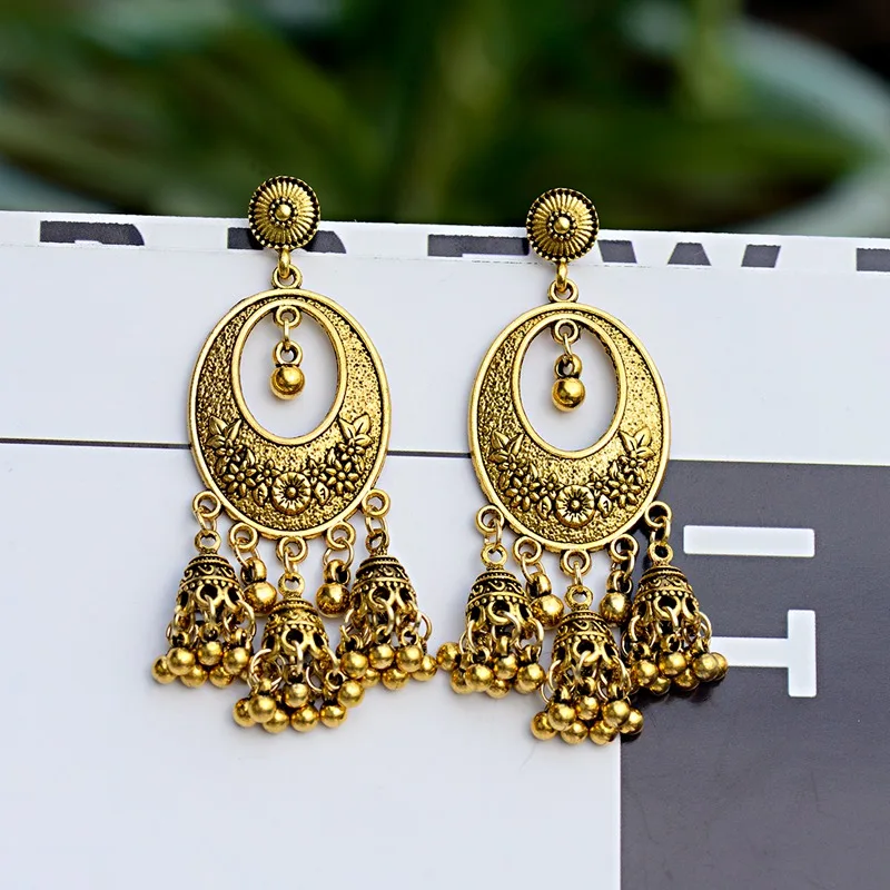 OIQUEI индийские ювелирные изделия Jhumka золотые Серебряные Колокольчики длинные
