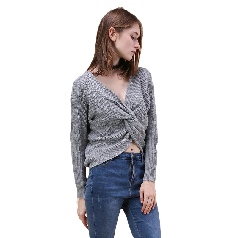 Для женщин Свитеры для V Средства ухода за кожей Шеи витой назад свитер Пуловеры с