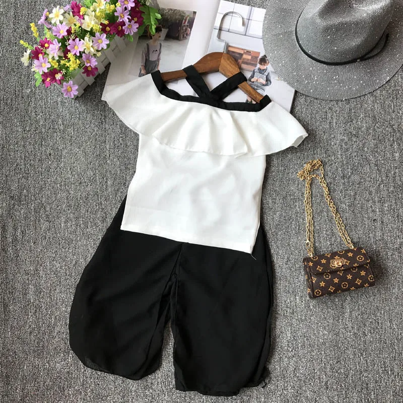 Mother Daughter Clothes Suits for Family Girl Summer Chiffon Suit 2017 New Strapless 2pcs Tops + Wide Leg Pants Sets Look | Мать и
