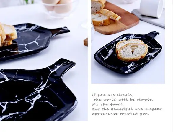 Черная тарелка посуда кухонная Мраморная зернистая поднос для еды простой декор