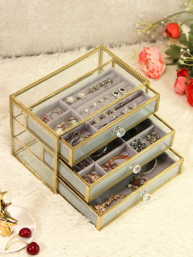 Шкатулка для украшений декоративная стеклянная металлическая кружевная