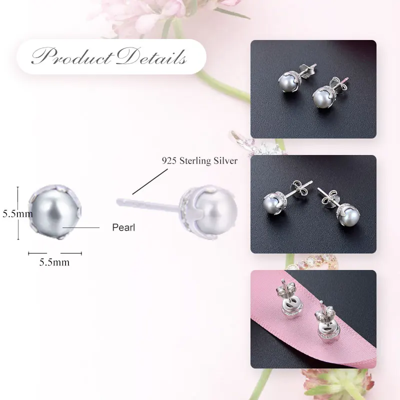 UMODE New White Round Pearl 925 Sterling Silver Stud Earrings for Women Small Cute Studs Gold Jewelry ALE0491 | Украшения и