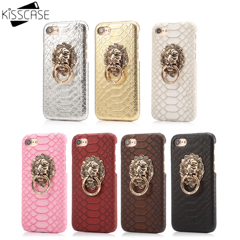 KISSCASE For iPhone X 7 8 Plus Cover Sexy Snake Skin Phone Case 6 6S 3D Lion Head Stand Funda |