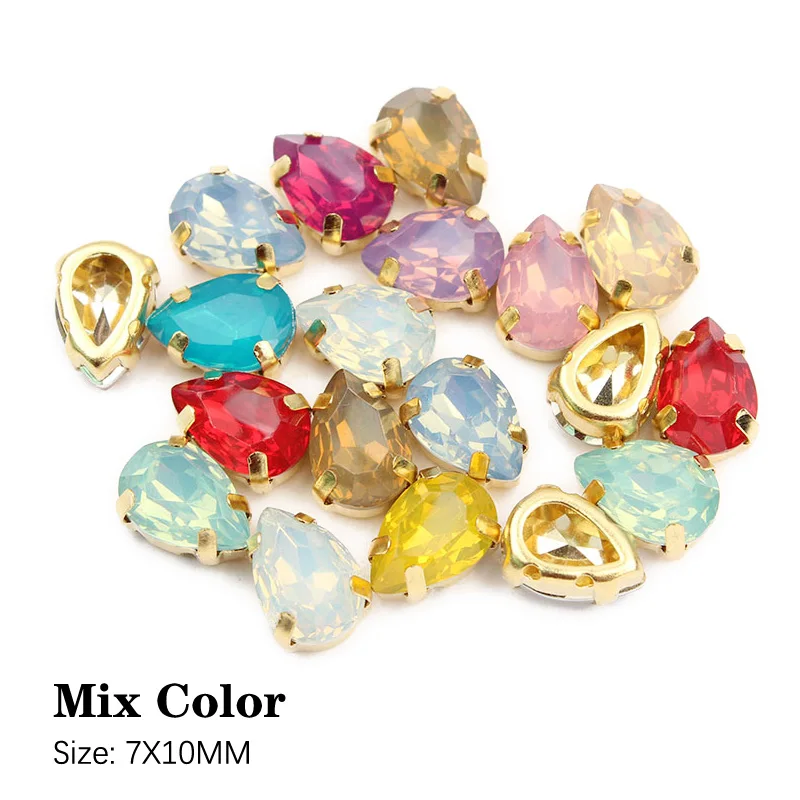 _ 7x10 мм 50 шт. капли воды пришивные стразы белый опал цвет золотой коготь смолы