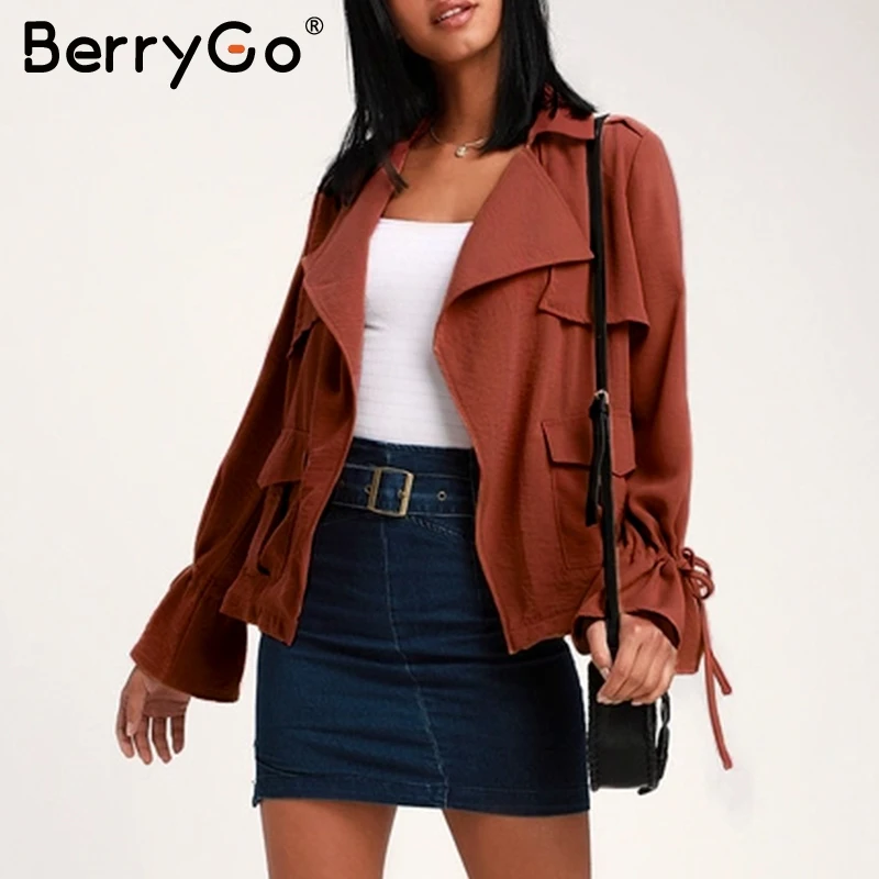 BerryGo случайный звонок рукав женская куртка со шнуровкой Кардиган верхняя одежда